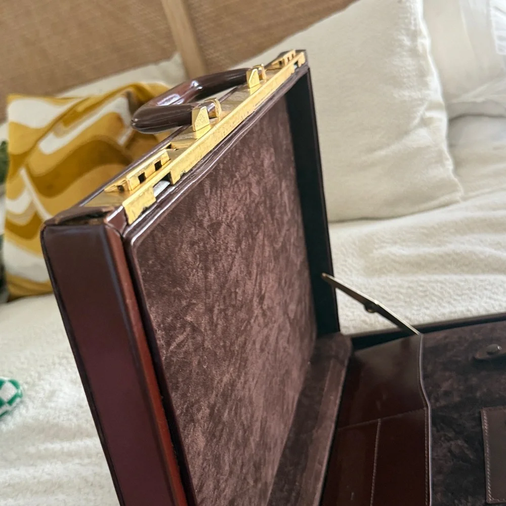rare vintage mid century leather and snake briefcase.